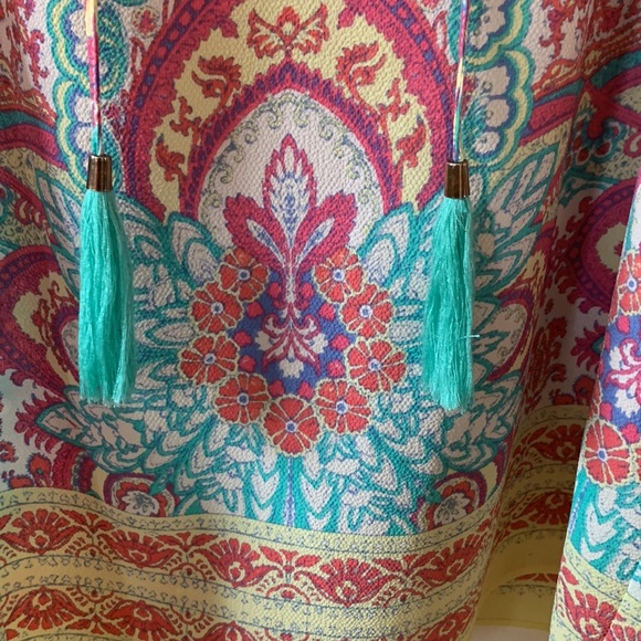 Rose + Olive Tribal Boho Hippie Retro Women’s Top Tassel Ties Size Small - Picture 11 of 11